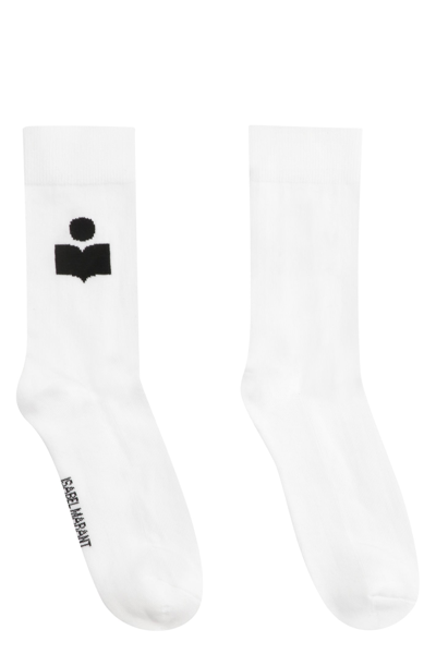 Shop Isabel Marant Siloki Logo Cotton Blend Socks In White