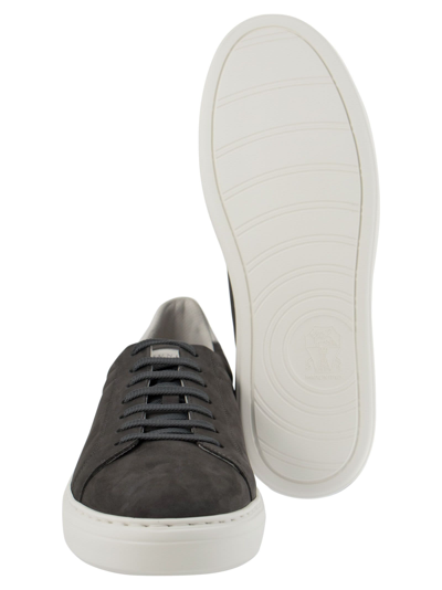 Shop Brunello Cucinelli Nabuk Calfskin Sneakers In Dark Grey