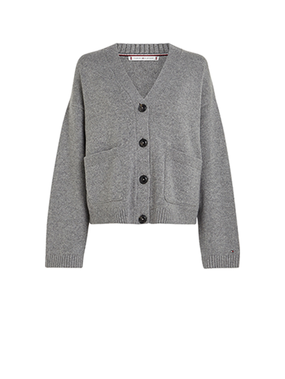 Shop Tommy Hilfiger Gray Cardigan With Buttons In Heather Grey