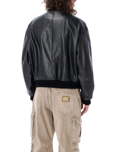 Shop Dolce & Gabbana Bomber Leather Jacket In Black