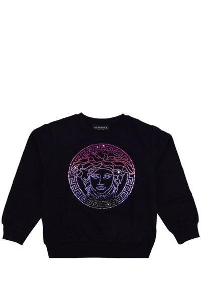 Shop Versace Sweatshirt With Crystal Medusa In Back