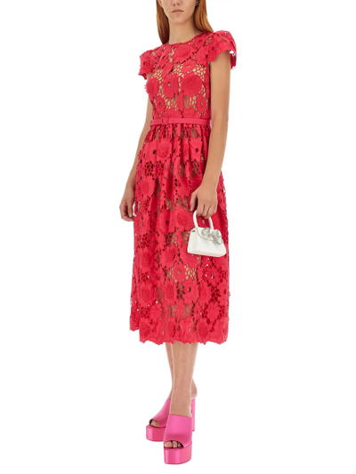 Shop Self-portrait Midi Dress In Rosso