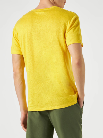 Shop Mc2 Saint Barth Yellow Linen Man T-shirt With Printed Pocket