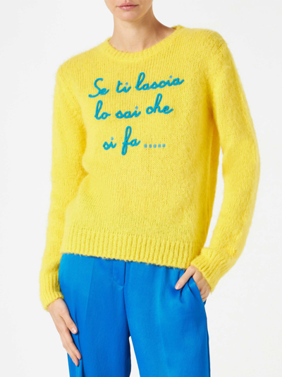 Shop Mc2 Saint Barth Woman Yellow Brushed Sweater With Embroidery