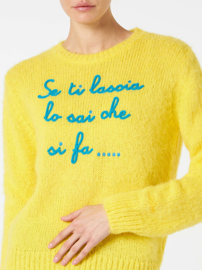 Mc2 Saint Barth Woman Yellow Brushed Sweater With Embroidery