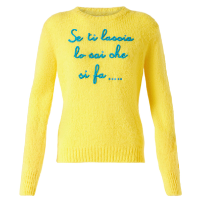 Mc2 Saint Barth Woman Yellow Brushed Sweater With Embroidery