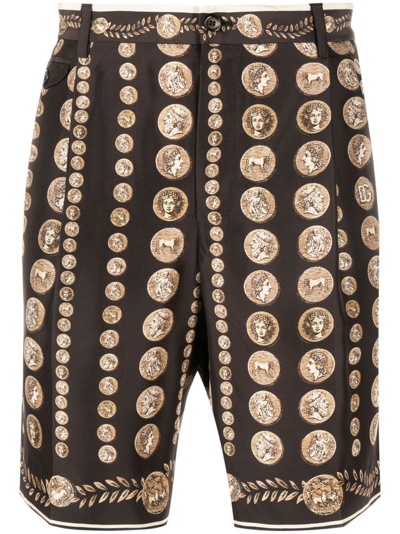 Shop Dolce & Gabbana Coin-print Silk Bermuda Shorts - Men's - Silk In Brown