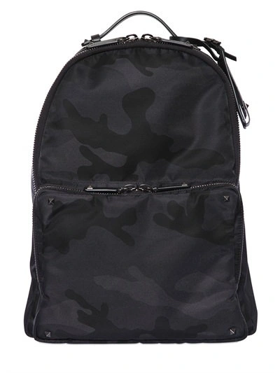 Valentino Garavani Camouflage Jacquard Nylon Backpack In Black
