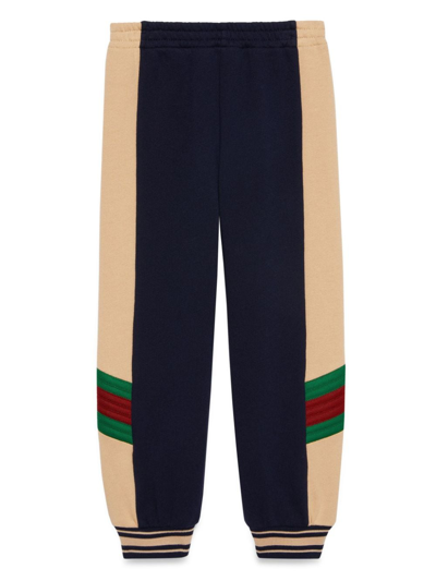 Shop Gucci Web-detail Cotton Track Trousers In Blue