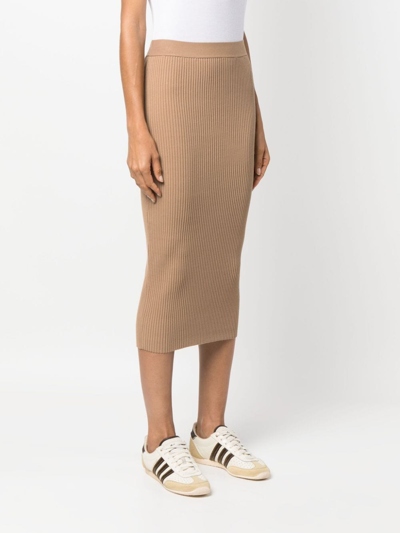 Shop P.a.r.o.s.h Ribbed-knit Midi Skirt In Brown