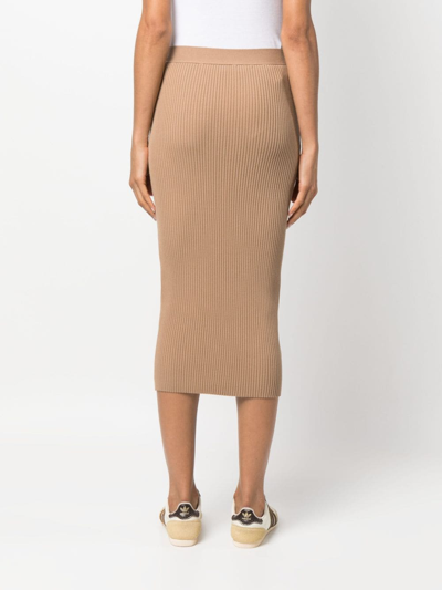 Shop P.a.r.o.s.h Ribbed-knit Midi Skirt In Brown