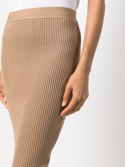 Shop P.a.r.o.s.h Ribbed-knit Midi Skirt In Brown