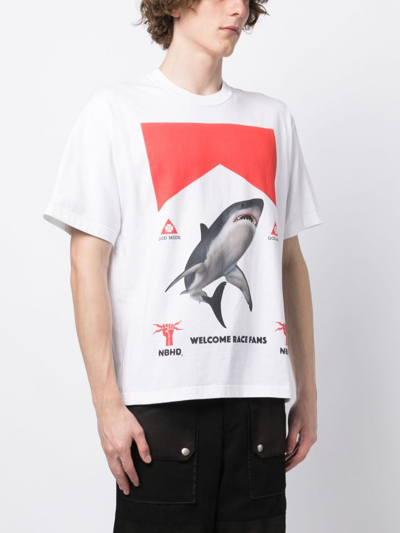 Shop Neighborhood X Dsc Shark-print Cotton T-shirt In White
