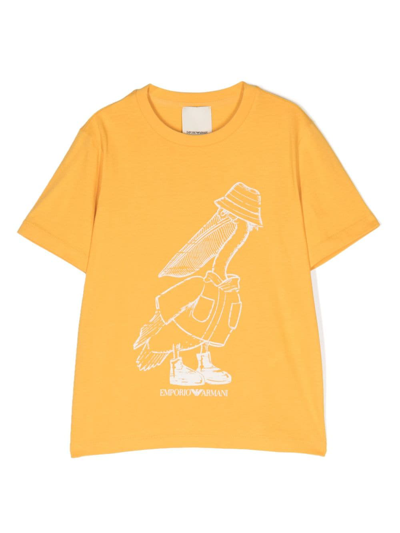 Shop Emporio Armani Pelican-print Cotton T-shirt In Yellow