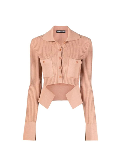 Shop Andreädamo Andreādamo Ribbed Knit Mini Cardigan W/cut Out Pocket Clothing In Pink &amp; Purple