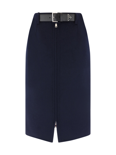 Shop Prada Midi Skirt In Bleu