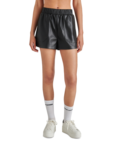 Shop Steve Madden Women's Faux The Record Leather Shorts In Black