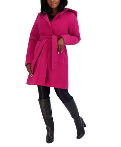 Steve Madden Juniors' Hooded Belted Wrap Coat In Fuschia