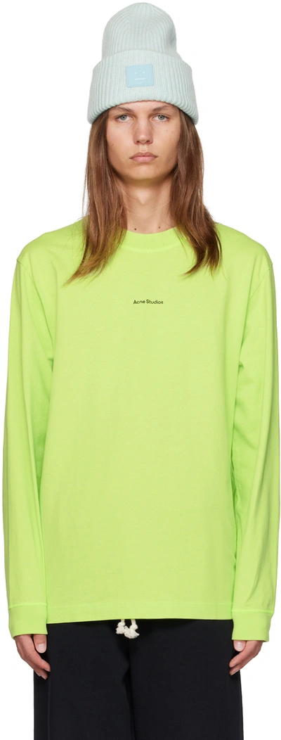Shop Acne Studios Green Printed Long Sleeve T-shirt In Bv2 Fluo Green