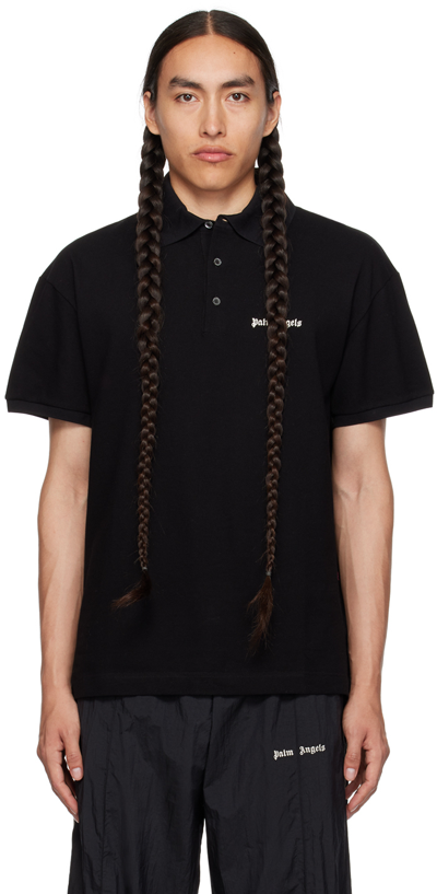 Shop Palm Angels Black Embroidered Polo In Black White