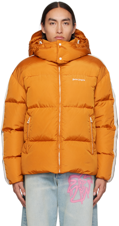 Shop Palm Angels Orange Embroidered Down Jacket In Copper White