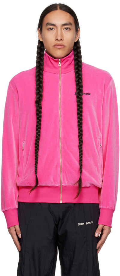 Shop Palm Angels Pink Embroidered Track Jacket In Fuchsia Black