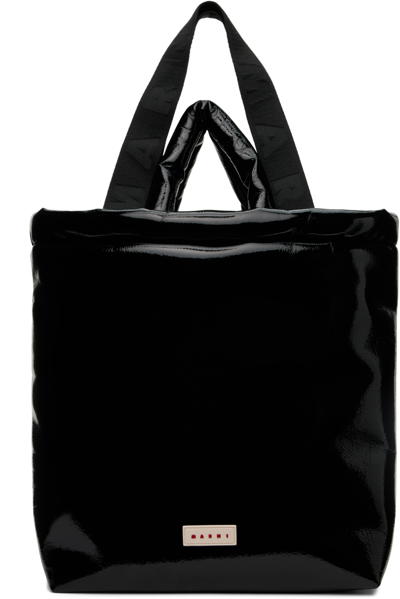 Shop Marni Black North South Faux-leather Tote In 00n99 Black