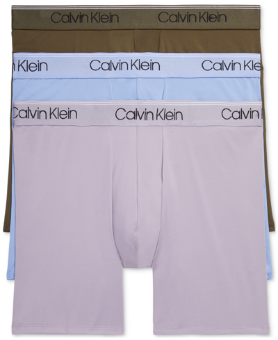 Shop Calvin Klein Men's 3-pack Microfiber Stretch Boxer Briefs Underwear In Dark Olive/dapple Grey/bel Air Blue