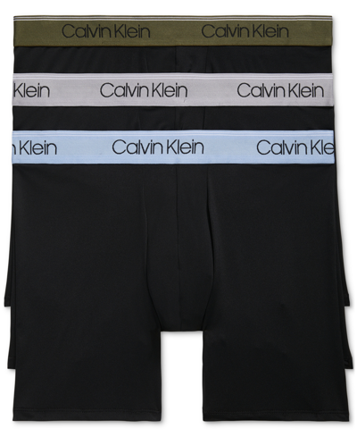 Shop Calvin Klein Men's 3-pack Microfiber Stretch Boxer Briefs Underwear In Black Bodies W/ Dark Olive/dapple Grey,