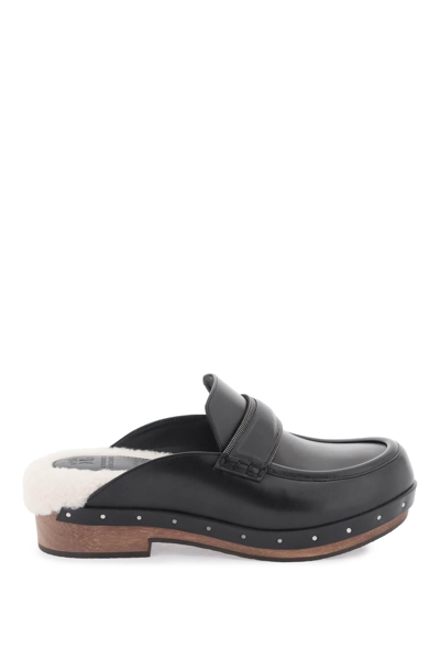 Shop Brunello Cucinelli Loafer-style Sabots With Shearling Lining In Black