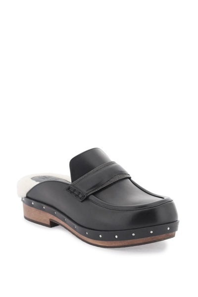 Shop Brunello Cucinelli Loafer-style Sabots With Shearling Lining In Black