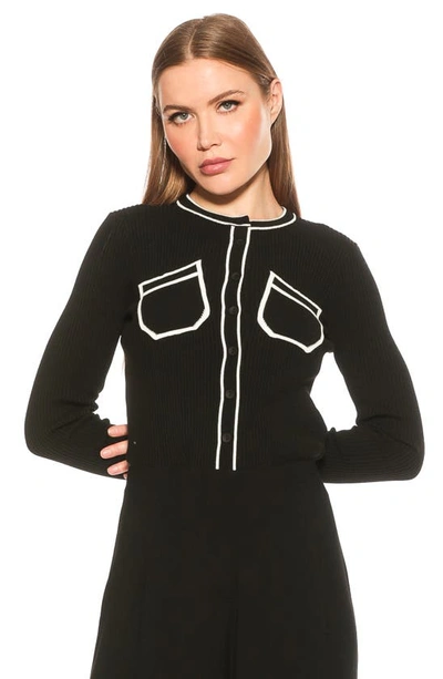 Shop Alexia Admor Clover Ribbed Knit Button Down Cardigan In Black