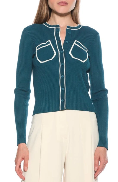 Shop Alexia Admor Clover Ribbed Knit Button Down Cardigan In Teal