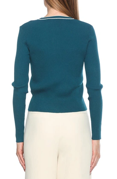 Alexia Admor Clover Ribbed Knit Button Down Cardigan In Teal