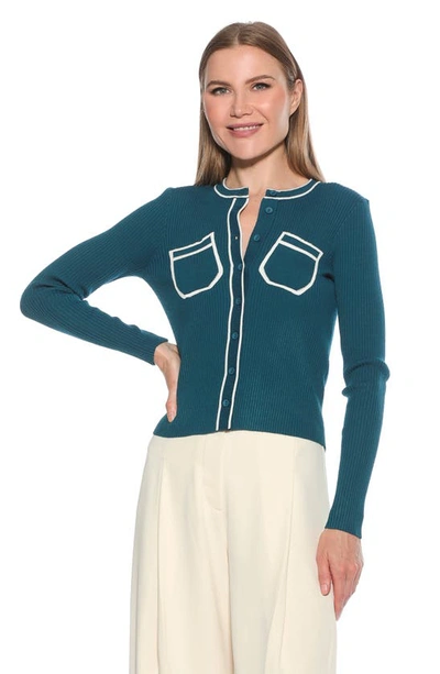 Alexia Admor Clover Ribbed Knit Button Down Cardigan In Teal