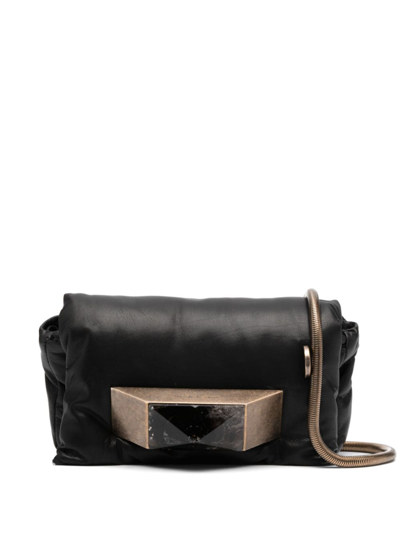 Shop Rick Owens Logo-plaque Leather Shoulder Bag In Black