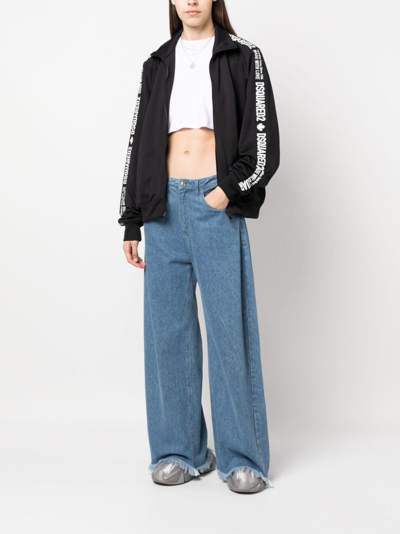 Dsquared2 Logo-stripes Zip-up Cotton Sweatshirt In Black
