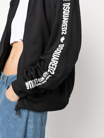 Dsquared2 Logo-stripes Zip-up Cotton Sweatshirt In Black