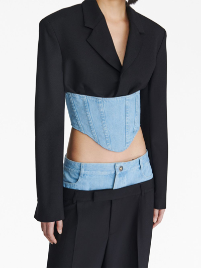 Shop Dion Lee Cropped Corset-style Blazer In Black