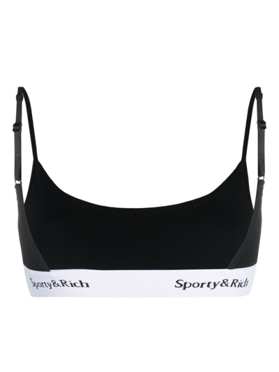 Shop Sporty And Rich Serif Logo-underband Bra In Black