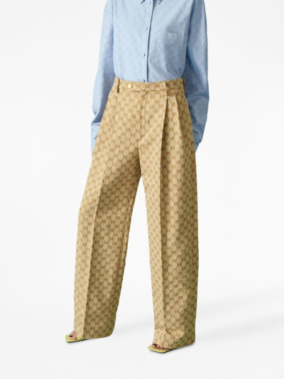 Shop Gucci Gg Jacquard Tailored Trousers In Neutrals