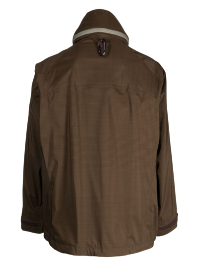 White Mountaineering Zip-up Plaid Hooded Jacket In Brown