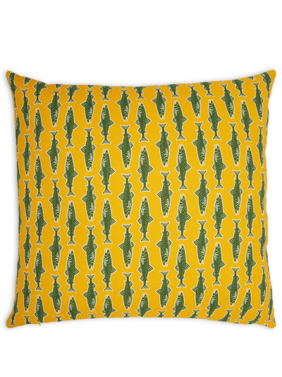 Shop La Doublej X Passalacqua Como Fish Cotton Cushion In Yellow