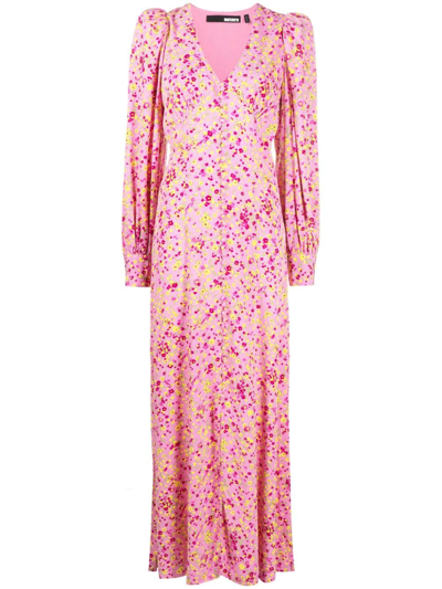 Shop Rotate Birger Christensen Floral-jacquard Maxi Dress In Pink