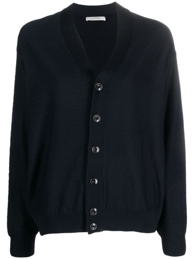 Shop Lemaire Fine-knit Wool-blend Cardigan In Blue