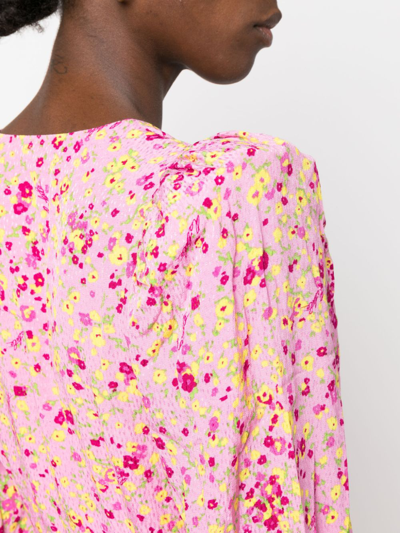 Shop Rotate Birger Christensen Floral-jacquard Maxi Dress In Pink