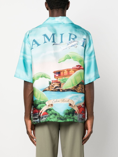 Shop Amiri Eden Rock Silk Shirt In Blue
