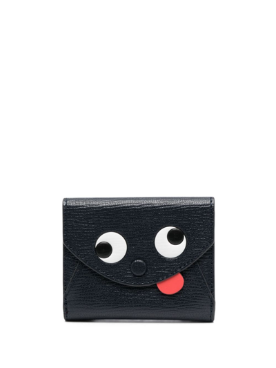 Shop Anya Hindmarch Face-motif Faux-leather Wallet In Blue