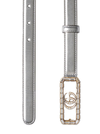 Shop Gucci Double G Crystal-embellished Belt In Silver