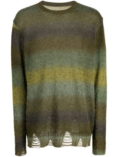 Shop Song For The Mute Striped Crew-neck Jumper In Green